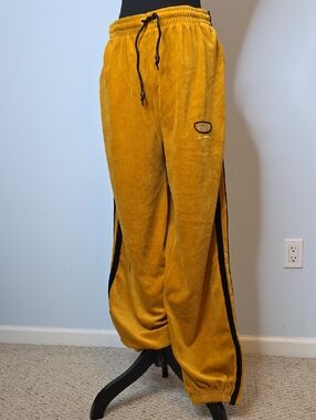 Enyce Men's Mustard Velvet Joggers with Black Side Stripe